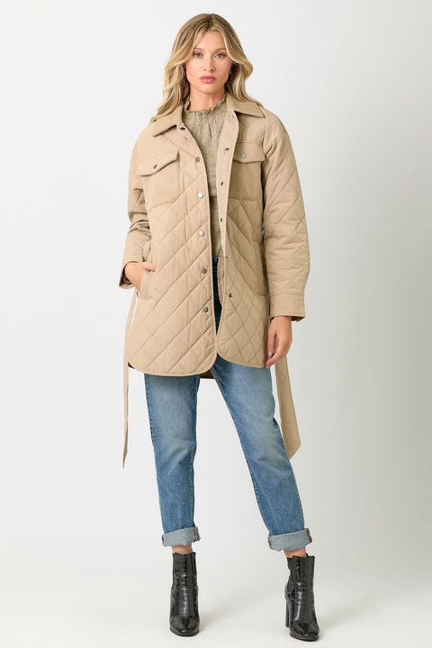 Mix Media Quilting Jacket - Latte