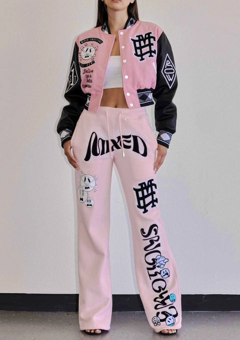 Mixed Emotions Multi Patches Varsity Jacket-Jacket-First Row-S-Pink-Urbanheer