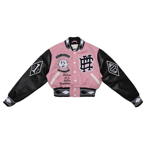 Mixed Emotions Multi Patches Varsity Jacket-Jacket-First Row-S-Pink-Urbanheer