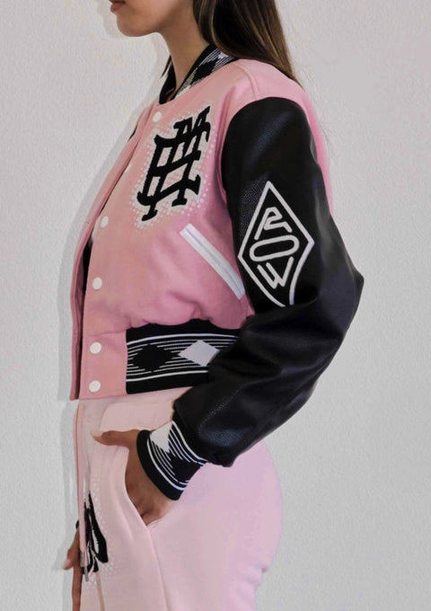 Mixed Emotions Multi Patches Varsity Jacket-Jacket-First Row-S-Pink-Urbanheer