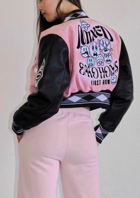 Mixed Emotions Multi Patches Varsity Jacket-Jacket-First Row-S-Pink-Urbanheer