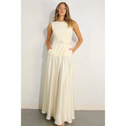 Mixed Fabric Belted Maxi Dress CREAM-Dress-Mulla-S-CREAM-Urbanheer