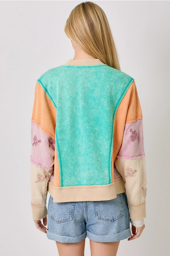 Mixed Media Color Blocked Jacket Emerald Mix-Jacket-Mystree-S-Emerald Mix-Urbanheer