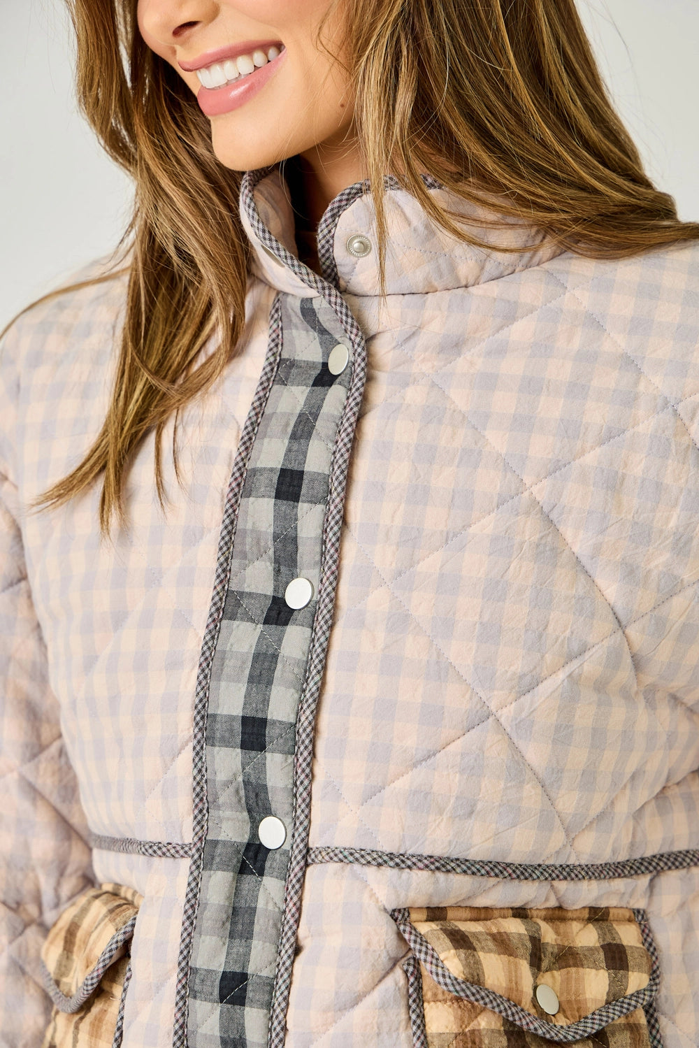 Mixed Media Quilted Jacket in Pink