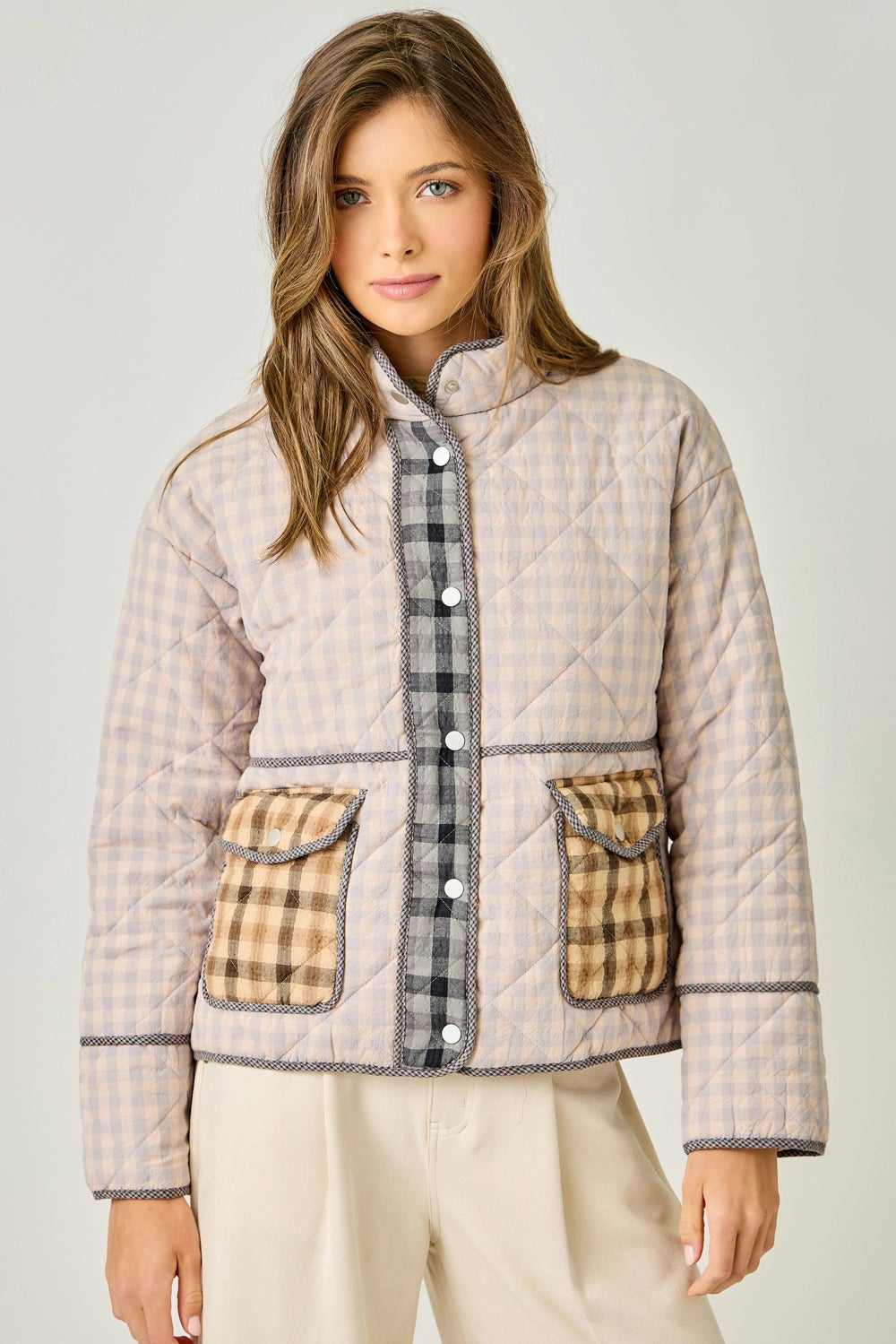 Mixed Media Quilted Jacket in Pink