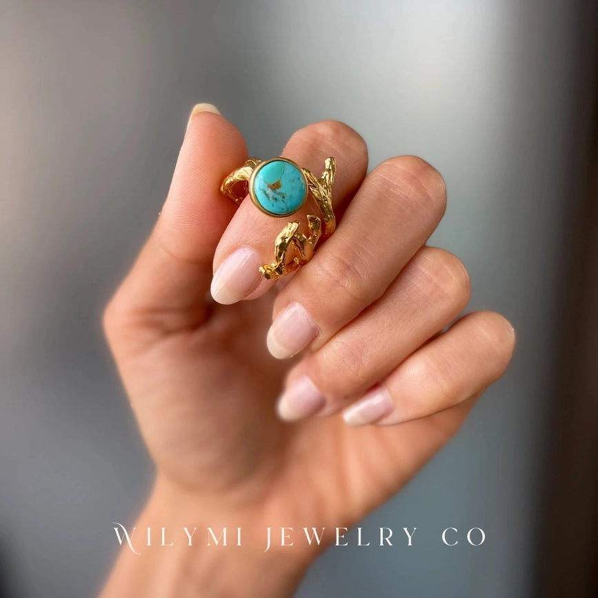Mm 10mm Round Turquoise Ring I 24K Gf I Adjustable-Ring-WILYMI Jewelry Co-1.1 in (2.8 cm)-Urbanheer