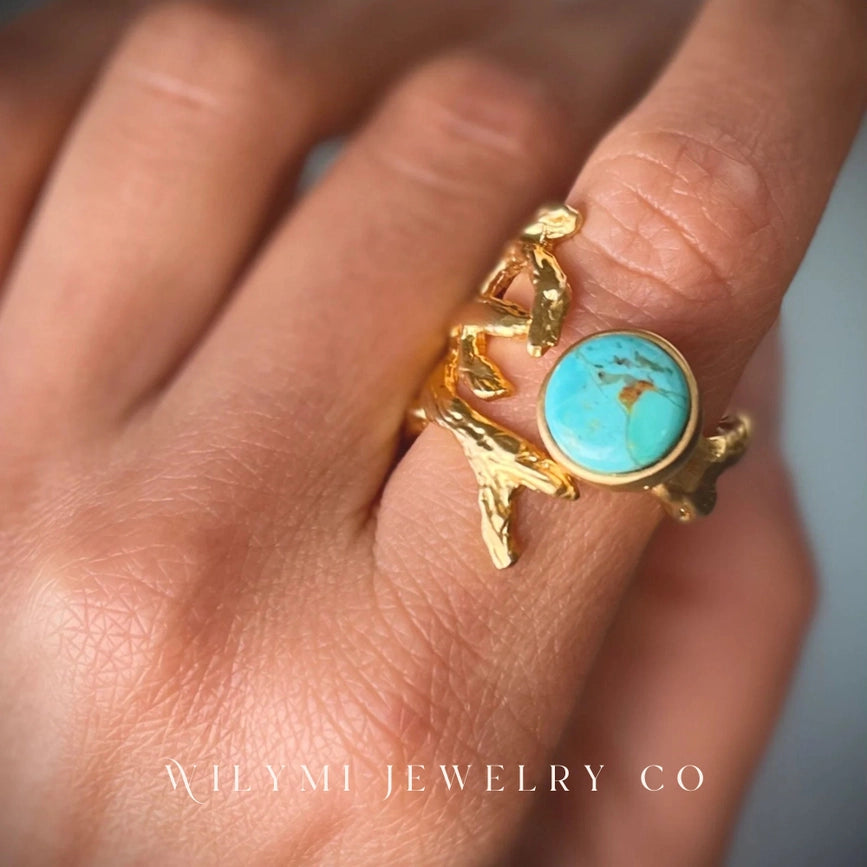 Mm 10mm Round Turquoise Ring I 24K Gf I Adjustable-Ring-WILYMI Jewelry Co-1.1 in (2.8 cm)-Urbanheer