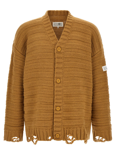 Mm6 Maison Margiela Beige Distressed Cardigan