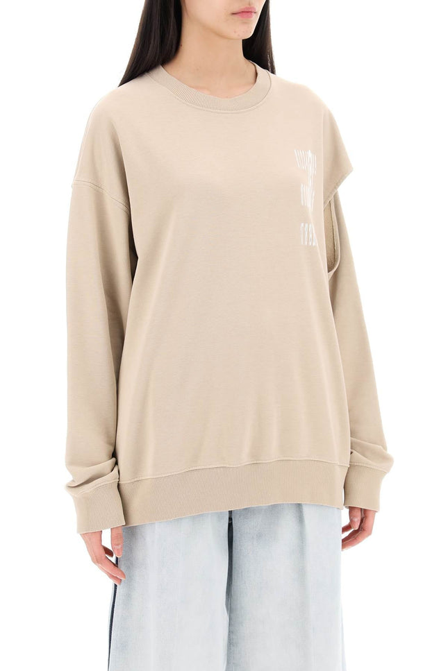 Mm6 Maison Margiela Crewneck Sweatshirt With Side Cut-women > clothing > tops > sweatshirts-MM6 Maison Margiela-s-Beige-Urbanheer