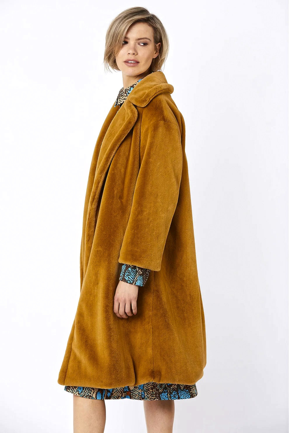 Mocha Faux Fur Midi Shaved Shearling Coat-Faux Fur Coats-Buy Me Fur Ltd-S-M-Mocha-Faux Fur-Urbanheer