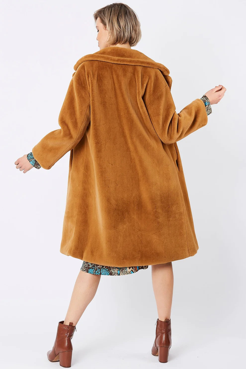 Mocha Faux Fur Midi Shaved Shearling Coat-Faux Fur Coats-Buy Me Fur Ltd-S-M-Mocha-Faux Fur-Urbanheer