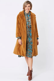 Mocha Faux Fur Midi Shaved Shearling Coat-Faux Fur Coats-Buy Me Fur Ltd-S-M-Mocha-Faux Fur-Urbanheer