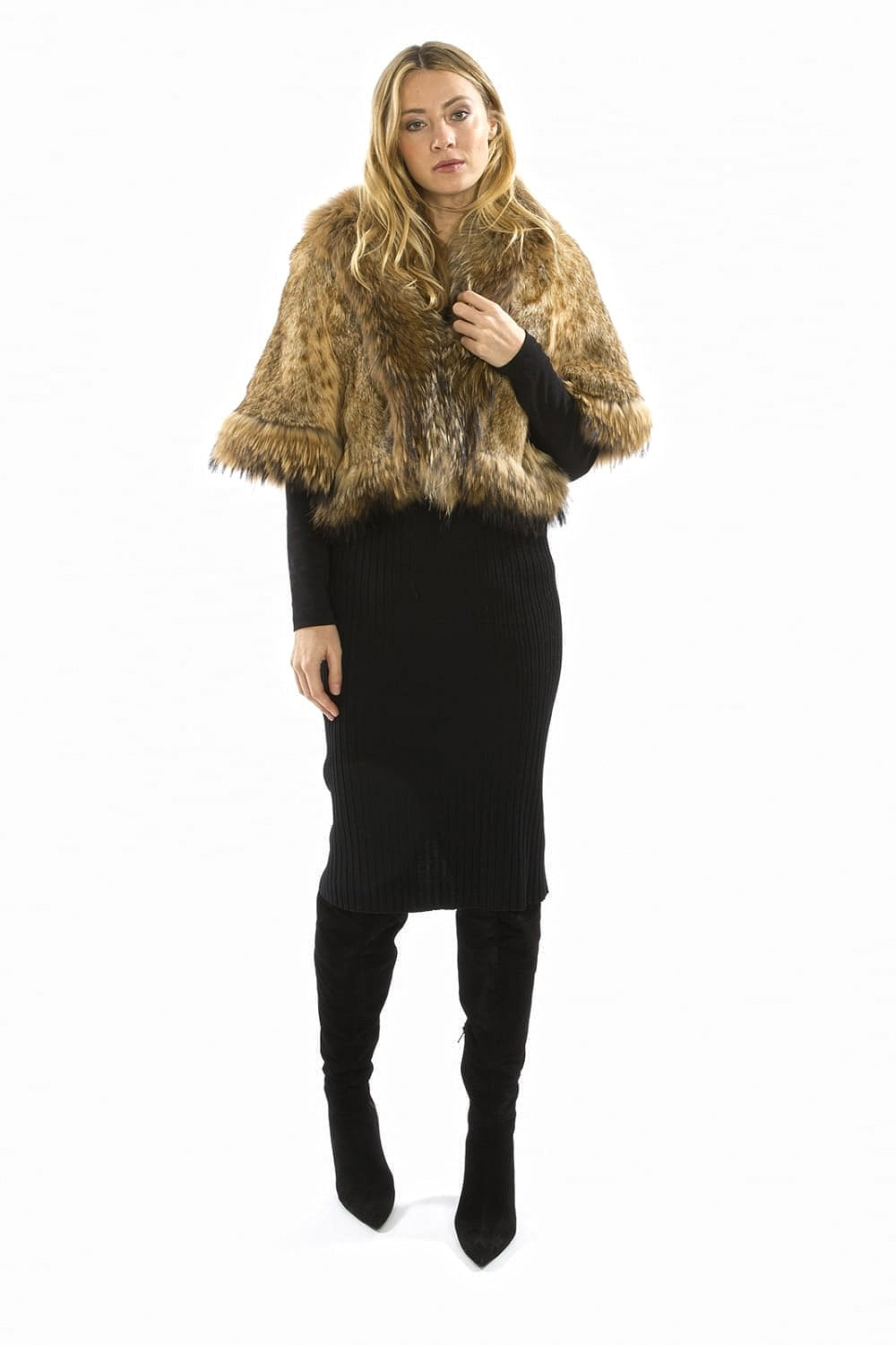 Mocha Fox Fur Cape-Ponchos & Capes-Buy Me Fur Ltd-One Size-Mocha-Genuine Fox Fur-Urbanheer