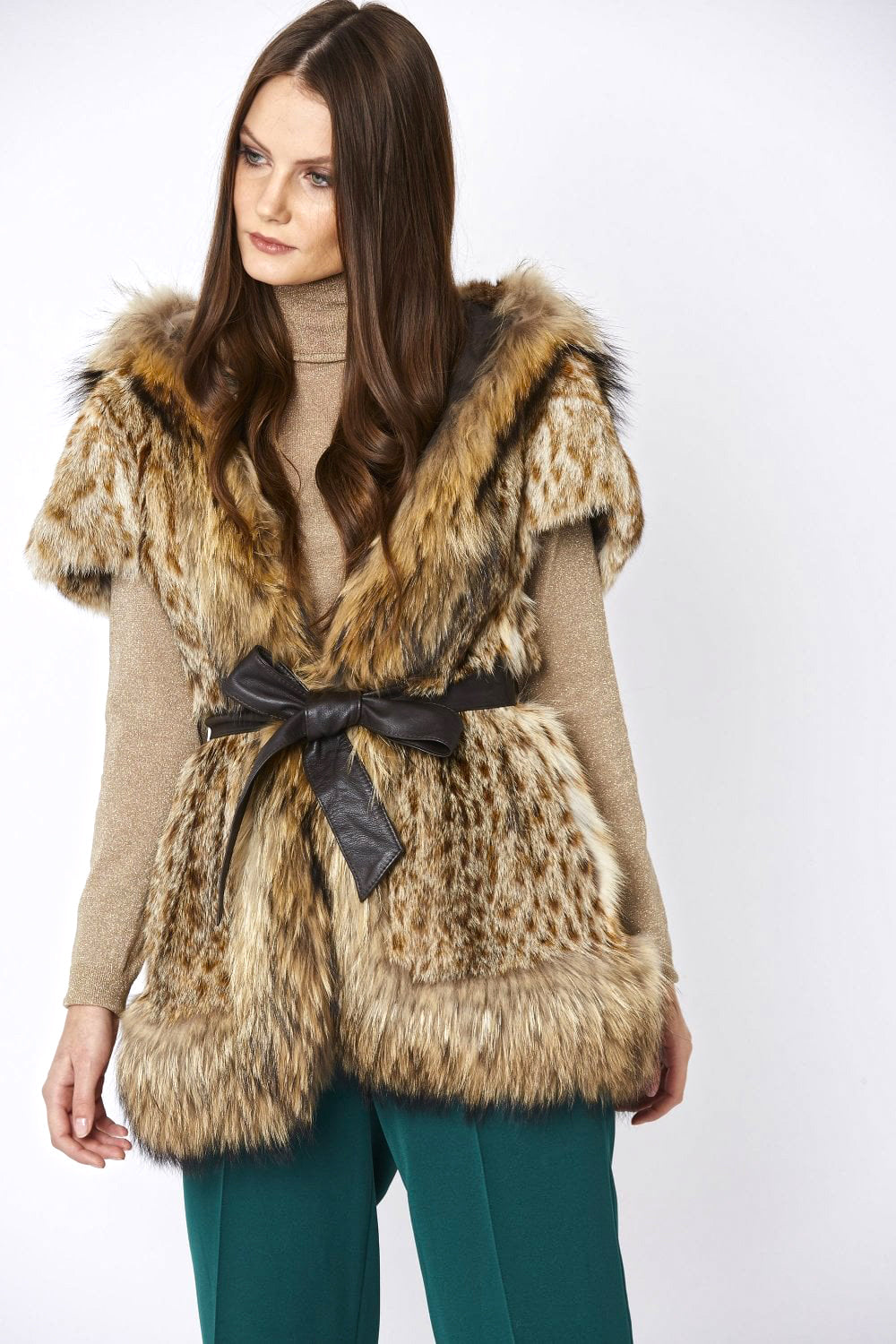 Mocha Leopard Print Hand-painted Hooded Fox & Coney Fur Coat-Coney - Fox Fur Coat-Buy Me Fur Ltd-One Size-Mocha-Genuine Coney & Fox Fur-Urbanheer