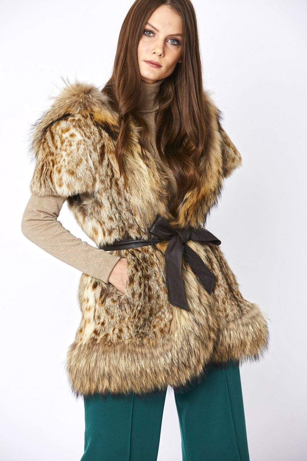 Mocha Leopard Print Hand-painted Hooded Fox & Coney Fur Coat-Coney - Fox Fur Coat-Buy Me Fur Ltd-One Size-Mocha-Genuine Coney & Fox Fur-Urbanheer