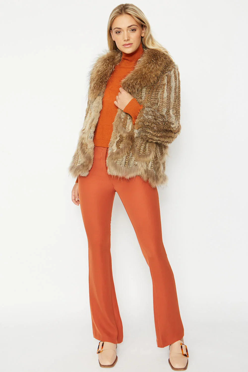 Mocha Scalloped Coney Fur Jacket With Fox Fur Collar-Coney - Fox Fur Jackets-Buy Me Fur Ltd-One Size-Mocha-Genuine Coney & Fox Fur-Urbanheer