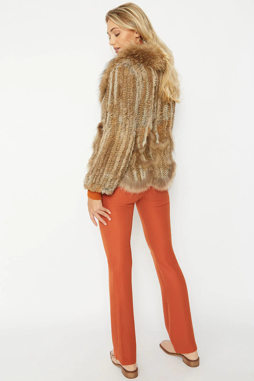 Mocha Scalloped Coney Fur Jacket With Fox Fur Collar-Coney - Fox Fur Jackets-Buy Me Fur Ltd-One Size-Mocha-Genuine Coney & Fox Fur-Urbanheer