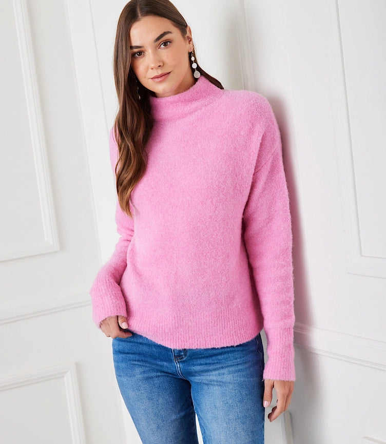 Mock Neck Boucle Sweater Peony-Sweater-Karen Kane-XS-Peony-Urbanheer