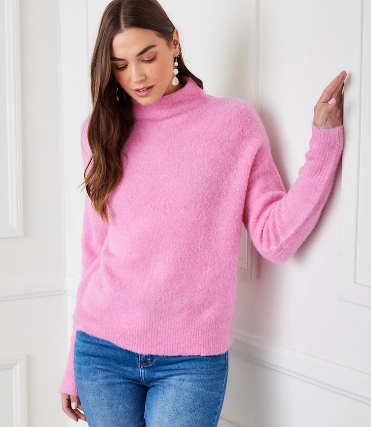 Mock Neck Boucle Sweater Peony-Sweater-Karen Kane-XS-Peony-Urbanheer