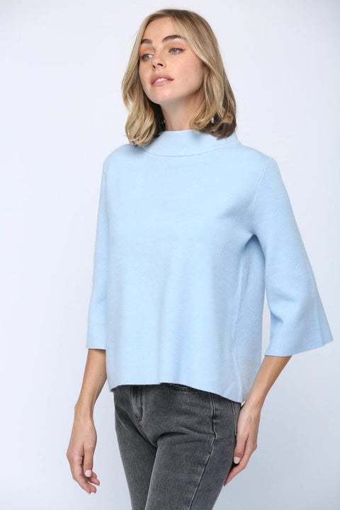 Mock Neck Pull Over Sweater/Bell Sleeve BABY BLUE-Sweater-FATE-S-BABY BLUE-Urbanheer