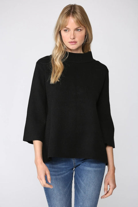 Mock Neck Pull Over Sweater/Bell Sleeve Black-Sweater-FATE-S-Black-Urbanheer