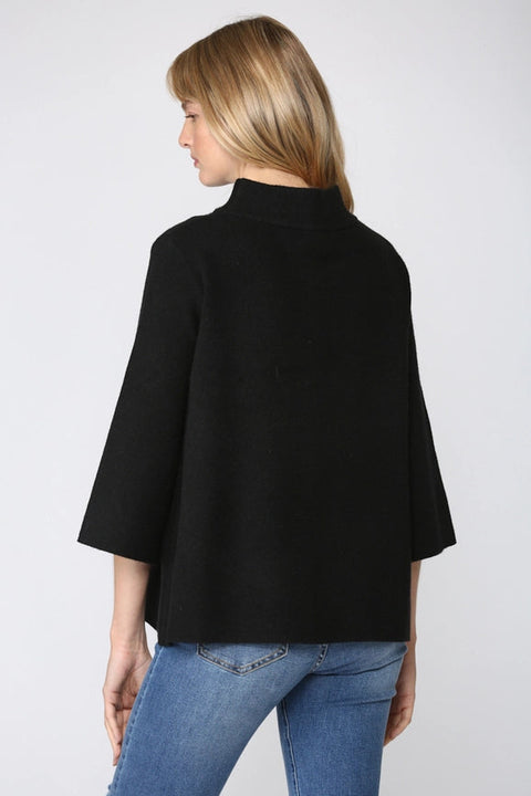 Mock Neck Pull Over Sweater/Bell Sleeve Black-Sweater-FATE-S-Black-Urbanheer
