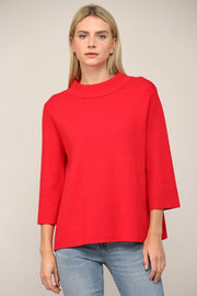 Mock Neck Pull Over Sweater/Bell Sleeve Red-Sweater-FATE-S-Red-Urbanheer