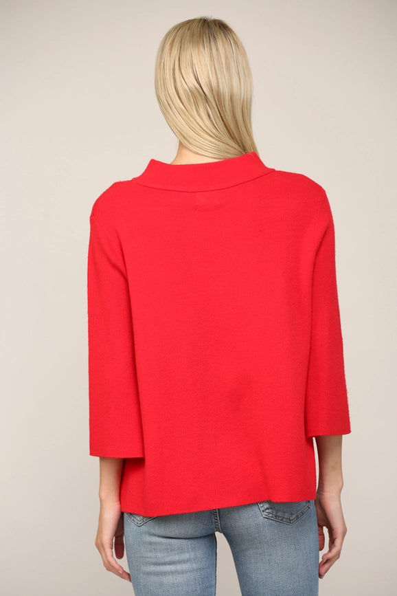 Mock Neck Pull Over Sweater/Bell Sleeve Red-Sweater-FATE-S-Red-Urbanheer