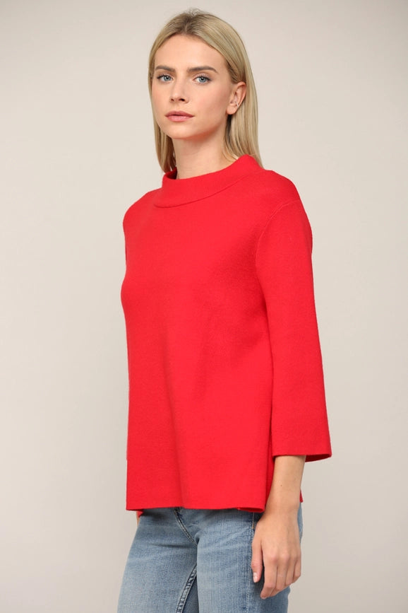 Mock Neck Pull Over Sweater/Bell Sleeve Red-Sweater-FATE-S-Red-Urbanheer