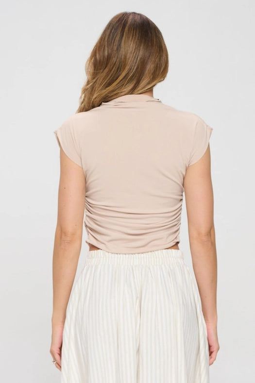 Mock Neck Short Sleeve Ruched Crop Top-Top-Renee C.-S-Urbanheer