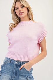 Mock Neck Short Sleeve Sweater Top | Blush