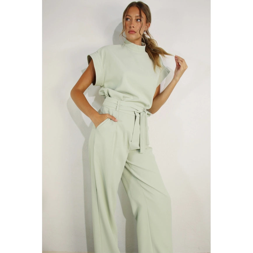Mock Neck Top and Pants Set MINT-Set-Mulla-S-MINT-Urbanheer