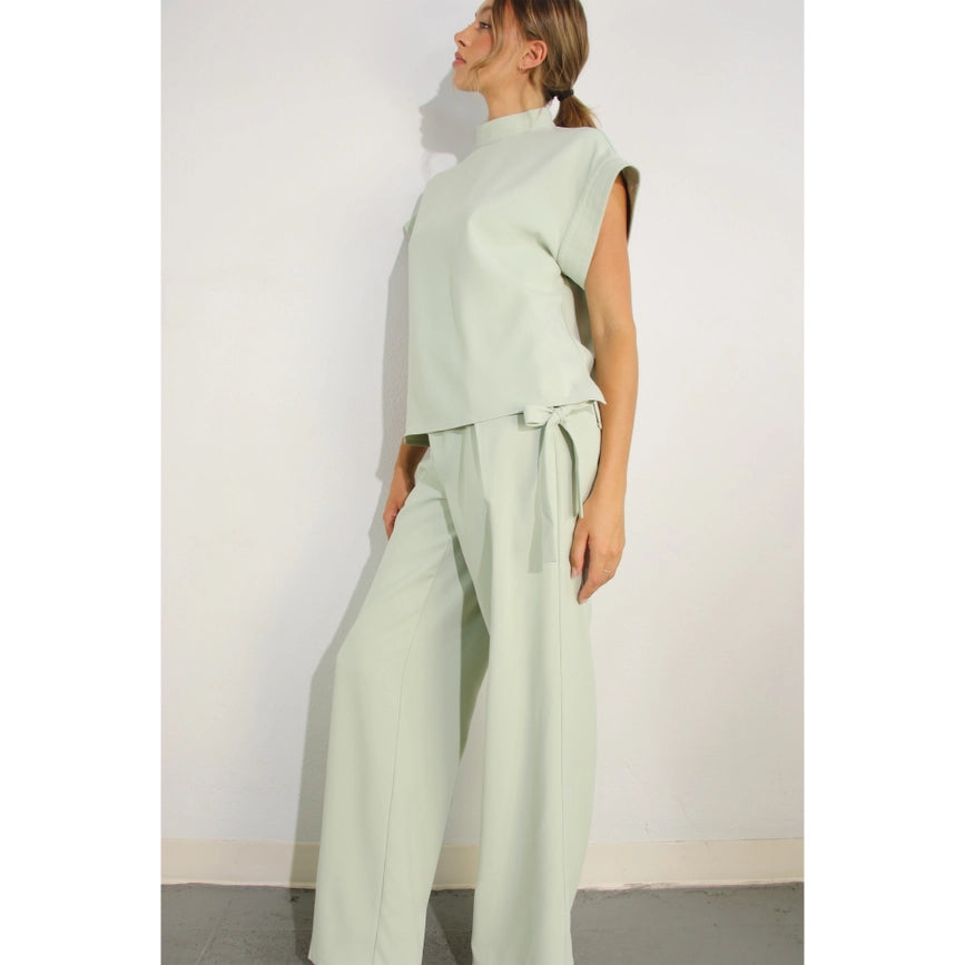Mock Neck Top and Pants Set MINT-Set-Mulla-S-MINT-Urbanheer