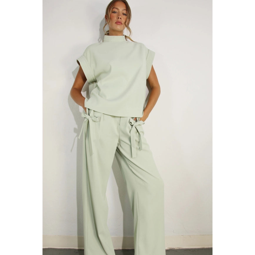 Mock Neck Top and Pants Set MINT-Set-Mulla-S-MINT-Urbanheer