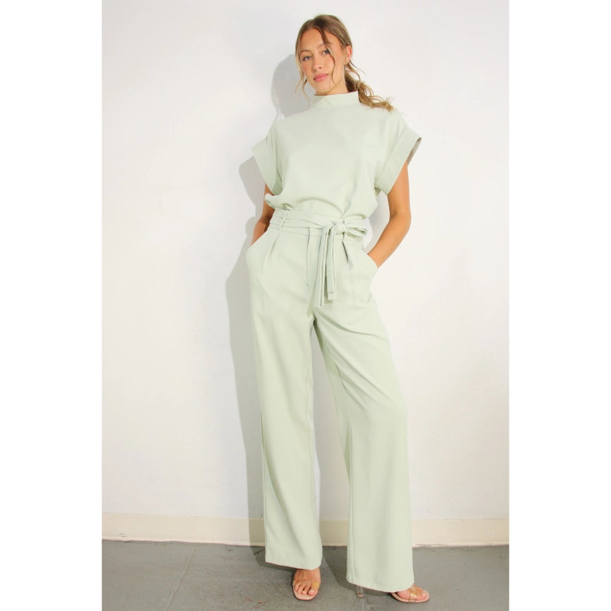 Mock Neck Top and Pants Set MINT-Set-Mulla-S-MINT-Urbanheer