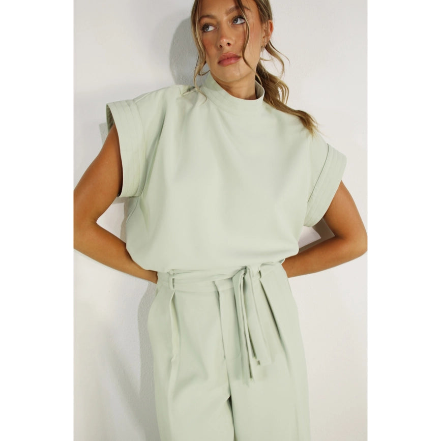 Mock Neck Top and Pants Set MINT-Set-Mulla-S-MINT-Urbanheer