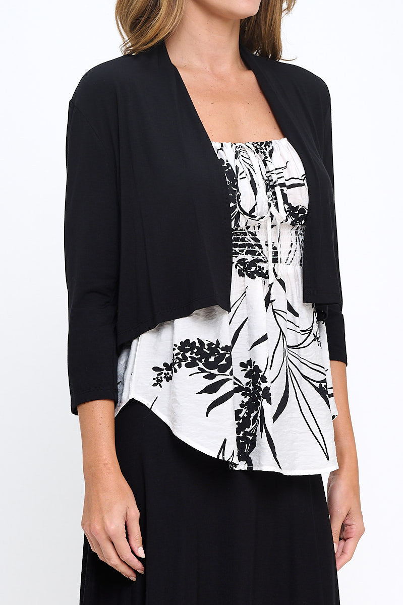 Modal Open Front Bolero Cardigan-Cardigans-Reneecollection-Small-BLACK-Urbanheer