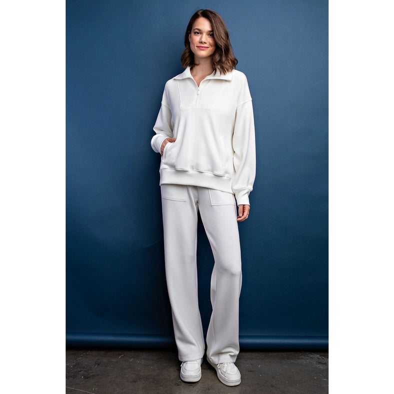 Modal Poly Span Quarter Zip Funnel Neck Pullover Cream-Pullover-Rae Mode-S-Urbanheer