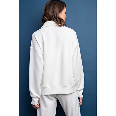 Modal Poly Span Quarter Zip Funnel Neck Pullover Cream-Pullover-Rae Mode-S-Urbanheer