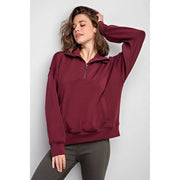 Modal Poly Span Quarter Zip Funnel Neck Pullover Wine-Pullover-Rae Mode-S-Urbanheer