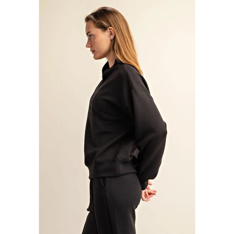 Modal Poly Span Scuba Luxe Half Zip Jacket Black-Jacket-Rae Mode-S-Urbanheer