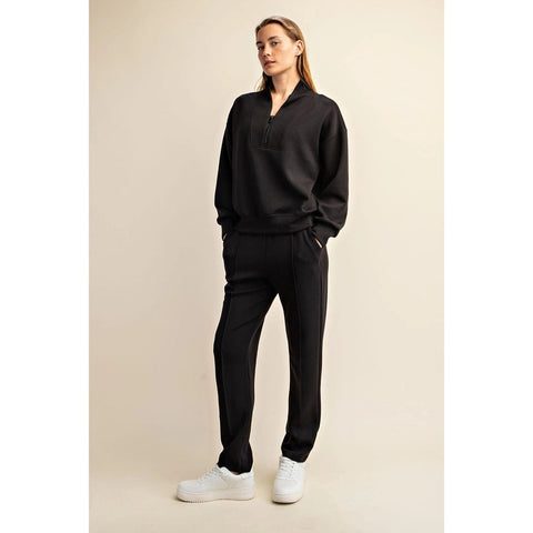 Modal Poly Span Scuba Luxe Half Zip Jacket Black-Jacket-Rae Mode-S-Urbanheer