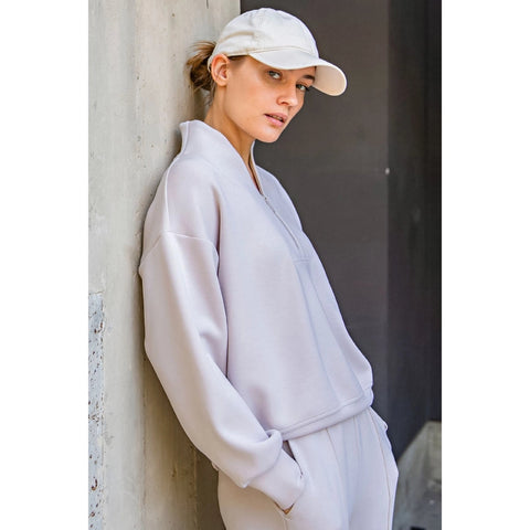 Modal Poly Span Scuba Luxe Half Zip Jacket Mocha Cream-Jacket-Rae Mode-S-Urbanheer