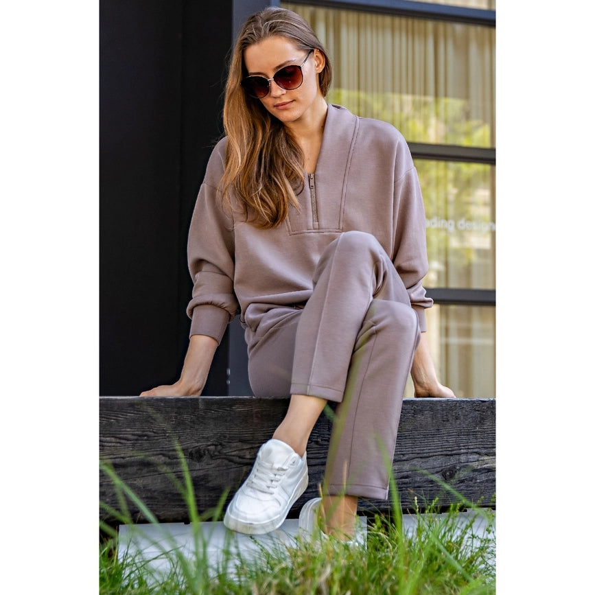 Modal Poly Span Scuba Luxe Half Zip Jacket Mocha-Jacket-Rae Mode-S-Urbanheer