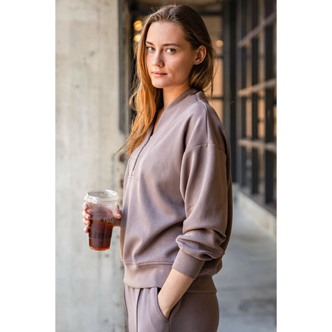 Modal Poly Span Scuba Luxe Half Zip Jacket Mocha-Jacket-Rae Mode-S-Urbanheer