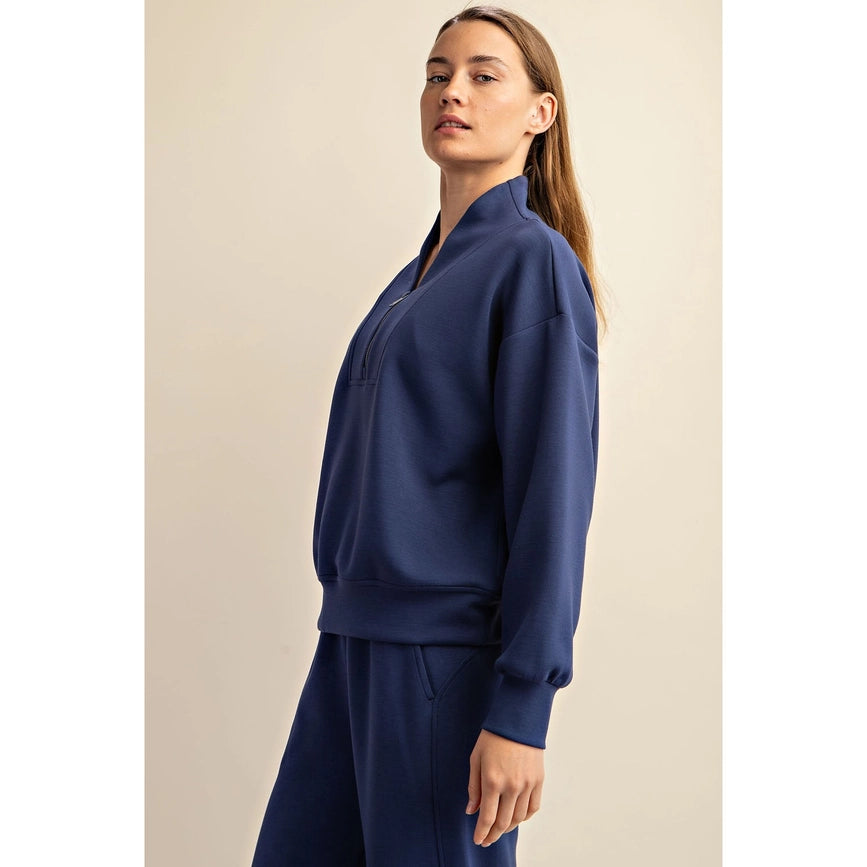 Modal Poly Span Scuba Luxe Half Zip Jacket Smoky Navy-Jacket-Rae Mode-S-Urbanheer