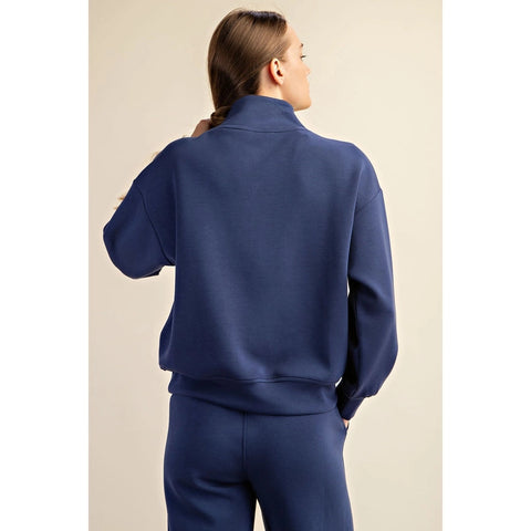 Modal Poly Span Scuba Luxe Half Zip Jacket Smoky Navy-Jacket-Rae Mode-S-Urbanheer