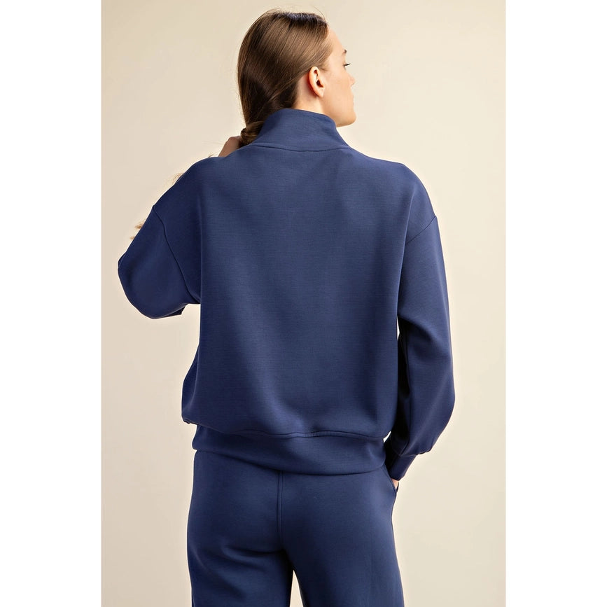 Modal Poly Span Scuba Luxe Half Zip Jacket Smoky Navy-Jacket-Rae Mode-S-Urbanheer