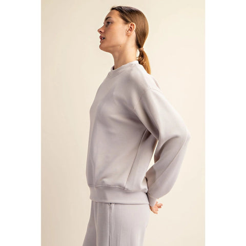 Modal Poly Span Scuba Mock Neck Pullover Mocha Cream-Pullover-Rae Mode-S-Urbanheer