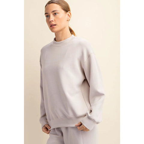 Modal Poly Span Scuba Mock Neck Pullover Mocha Cream-Pullover-Rae Mode-S-Urbanheer